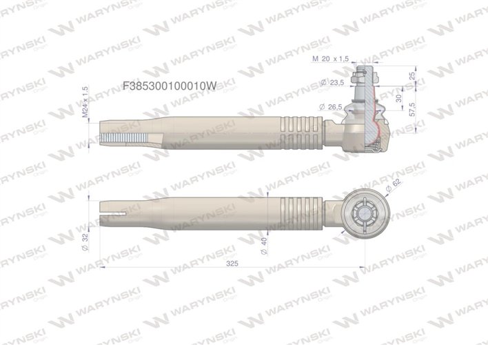 Przegub kierowniczy prawy/lewy 325mm- M24x1,5 F385300100010 WARYŃSKI