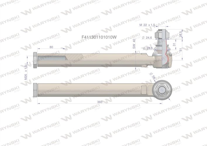 Przegub kierowniczy prawy/lewy 360mm- M26x1,5 F411301101010 WARYŃSKI