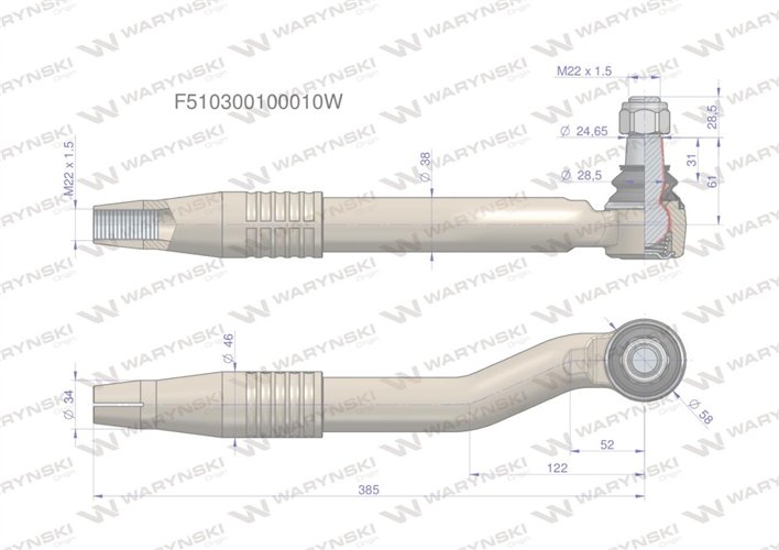 Przegub kierowniczy lewy M22x1.5 F510300100010 WARYŃSKI