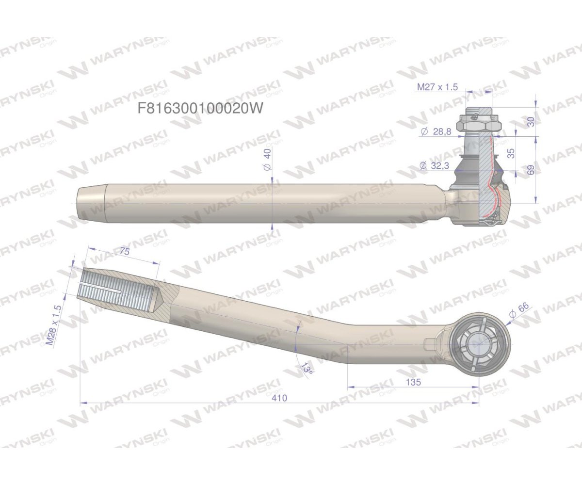 Przegub kierowniczy prawy M28x1.5 F816300100020 WARYŃSKI
