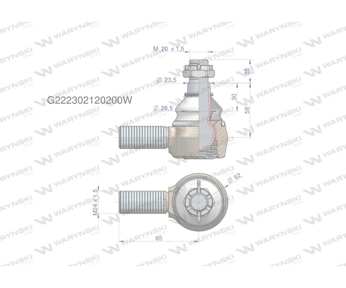 Przegub kierowniczy M24x1.5 G222302120200 WARYŃSKI