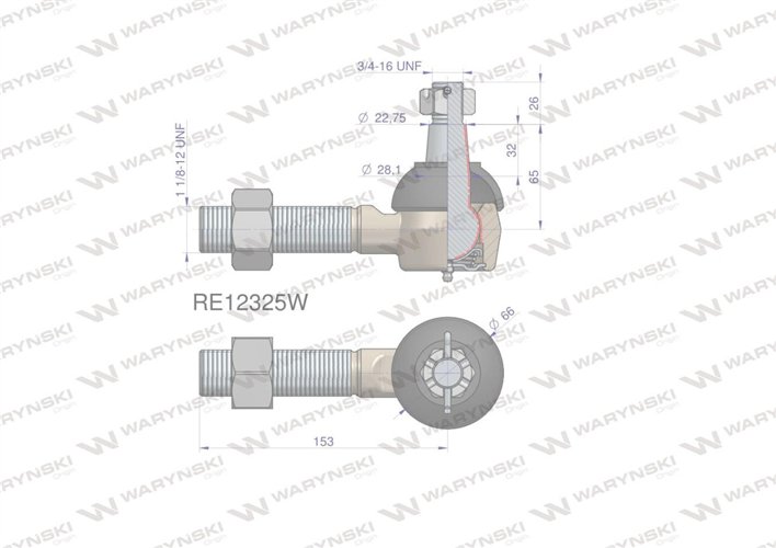 Przegub kierowniczy 153mm- 1 1/8-12 RE12325 WARYŃSKI