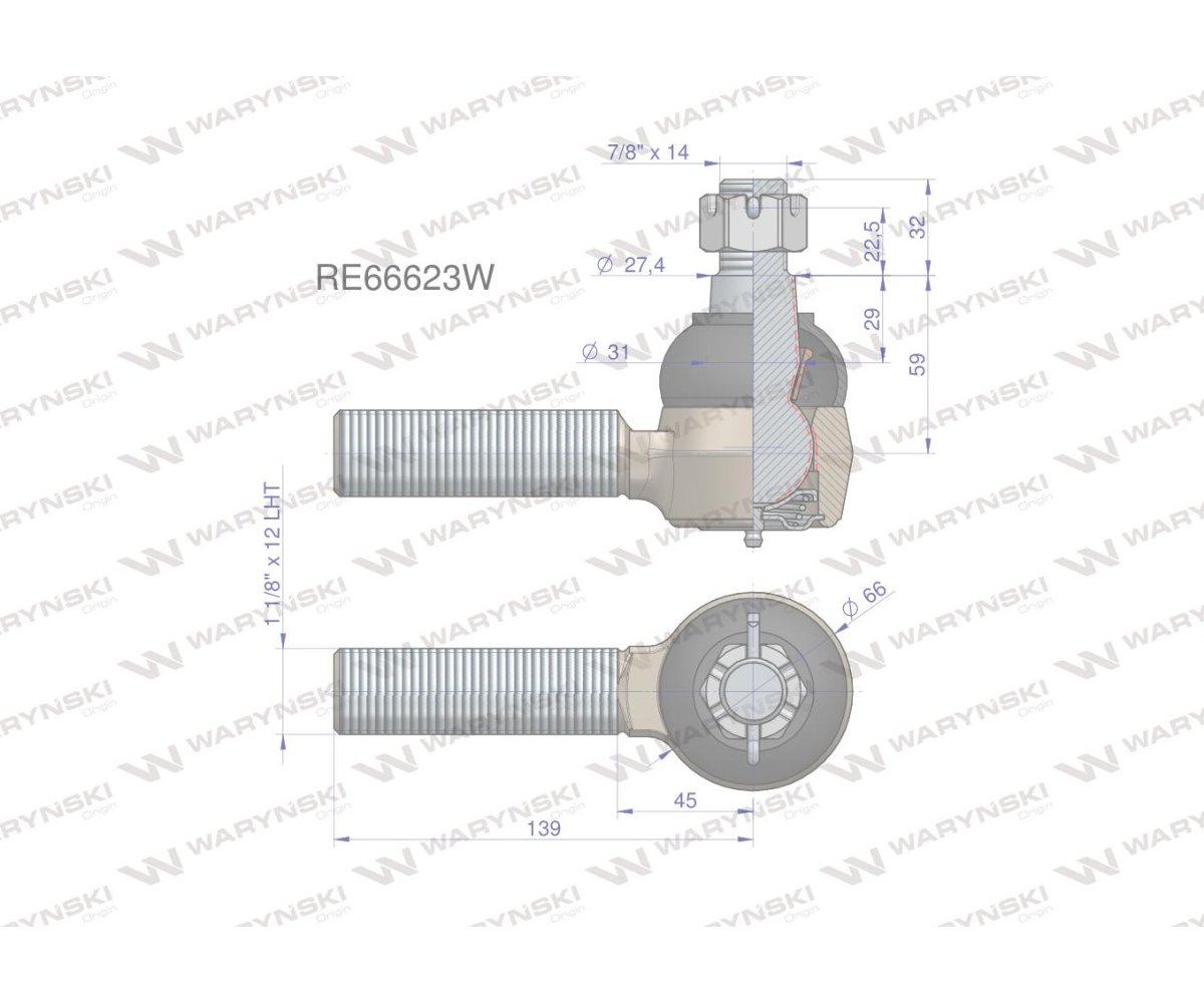 Przegub kierowniczy 139mm - 1 1/8"L RE173540 WARYŃSKI
