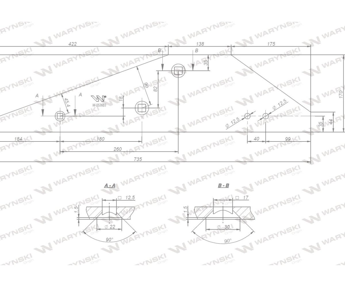 Płoza prawa długa zastosowanie Kverneland stal borowa WARYŃSKI