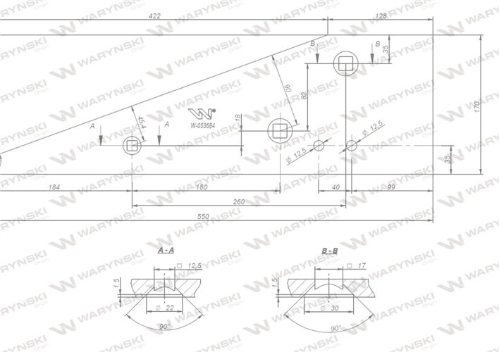 Płoza prawa krótka zastosowanie Kverneland stal borowa WARYŃSKI