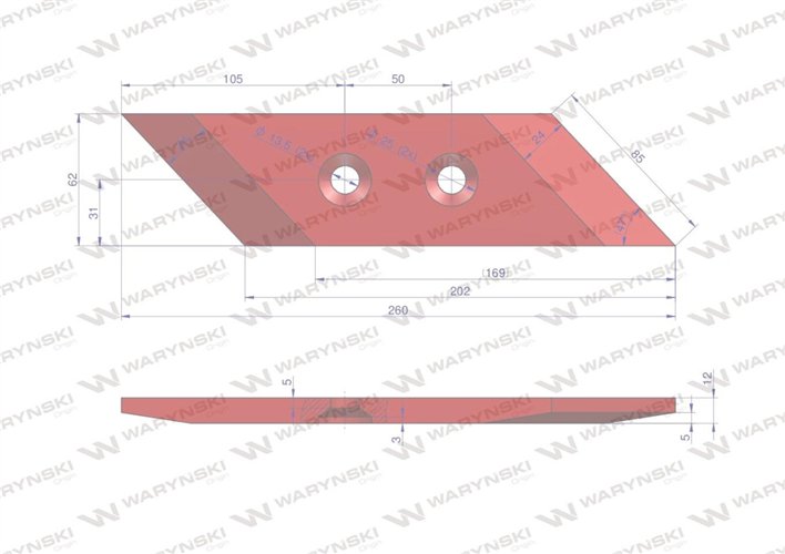 Dłuto Lewe zastosowanie Sukov KVN KV007.LMK Pług stal borowa WARYŃSKI 168801. 16309