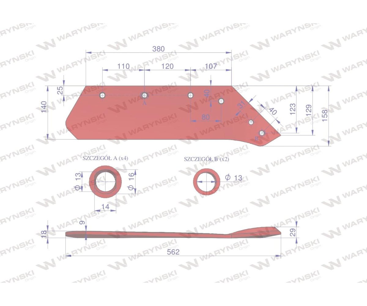Eurolemiesz prawy 16" zastosowanie Kverneland Pług stal borowa WARYŃSKI