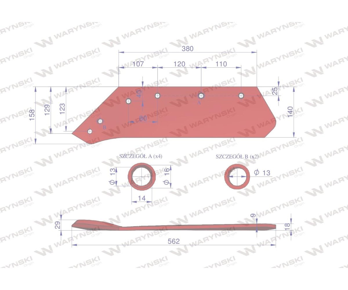 Eurolemiesz lewy 16" zastosowanie Kverneland Pług stal borowa WARYŃSKI