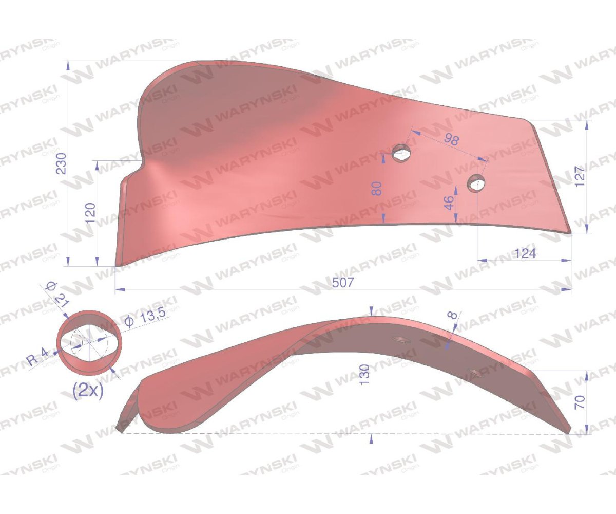 Ścinacz odkładni prawy zastosowanie Kverneland stal borowa WARYŃSKI