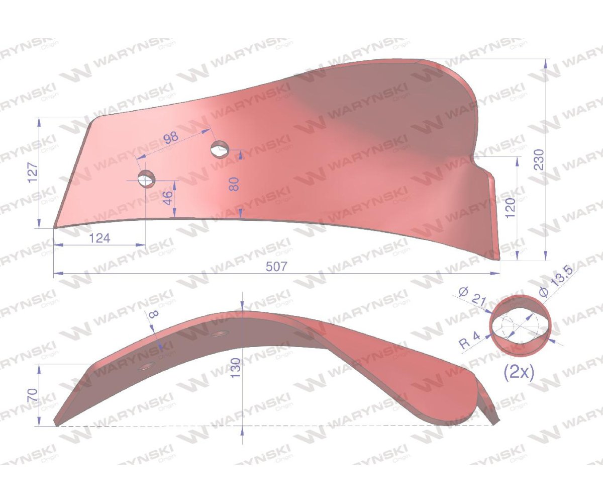 Ścinacz odkładni lewy zastosowanie Kverneland stal borowa WARYŃSKI