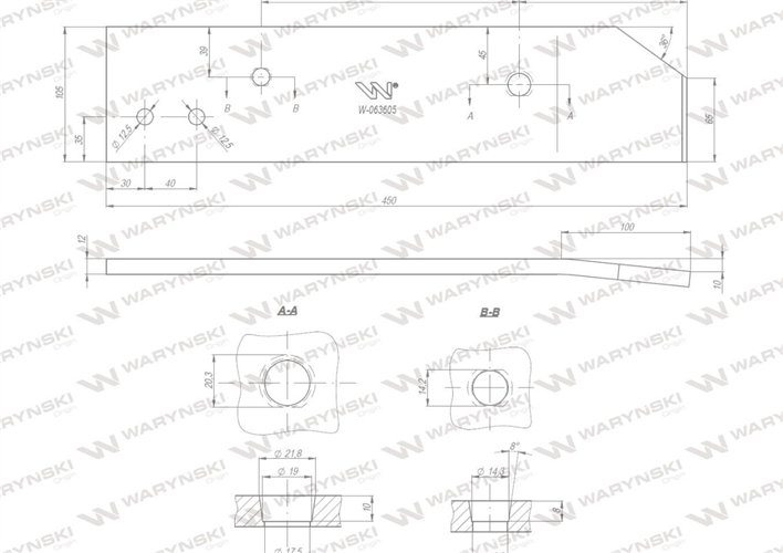 Płoza krótka prawa zastosowanie Kverneland stal borowa WARYŃSKI