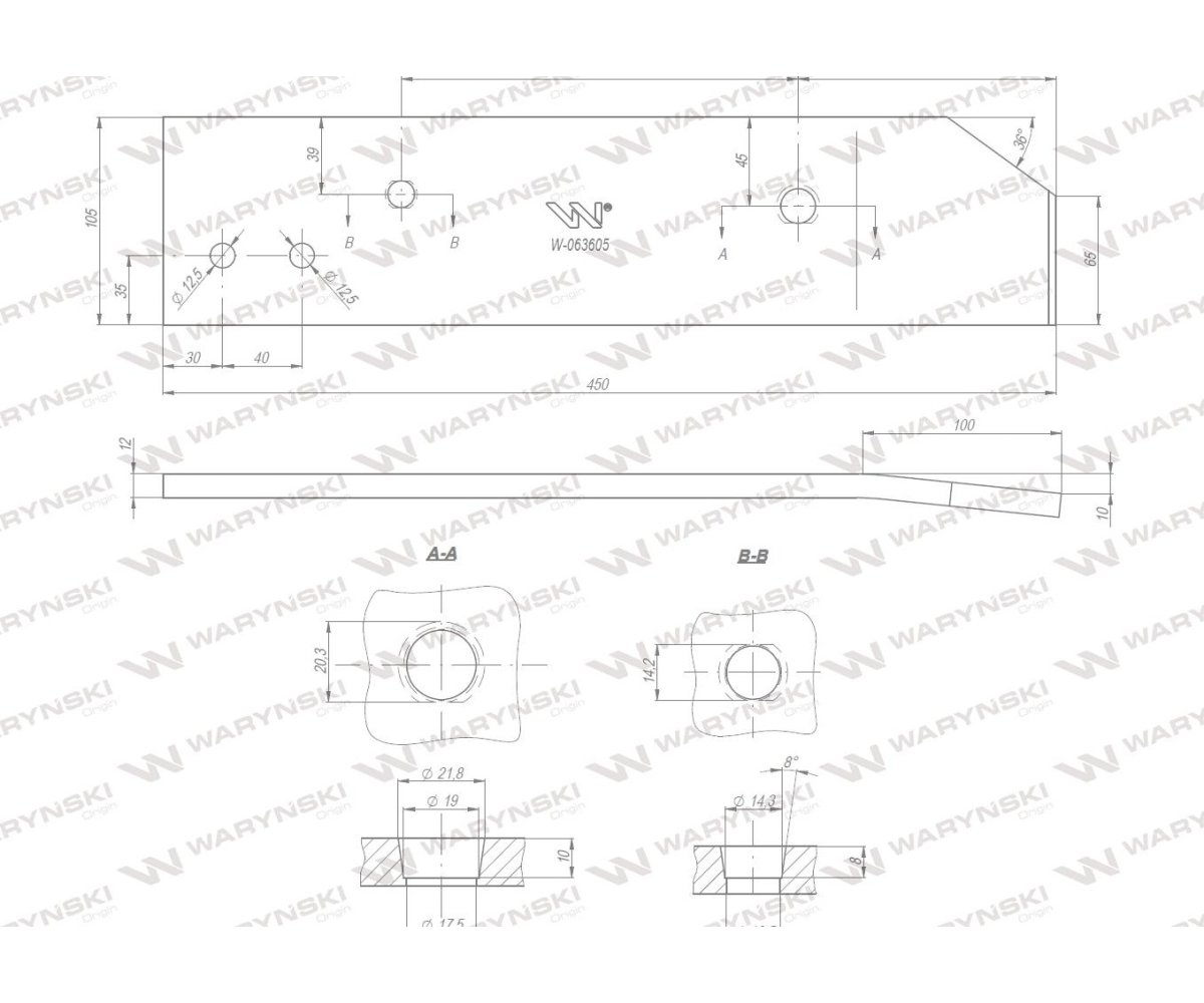Płoza krótka prawa zastosowanie Kverneland stal borowa WARYŃSKI
