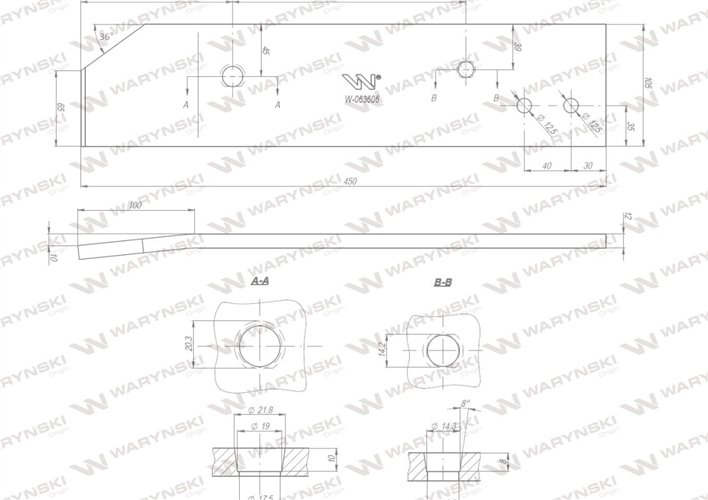 Płoza krótka lewa zastosowanie Kverneland stal borowa WARYŃSKI