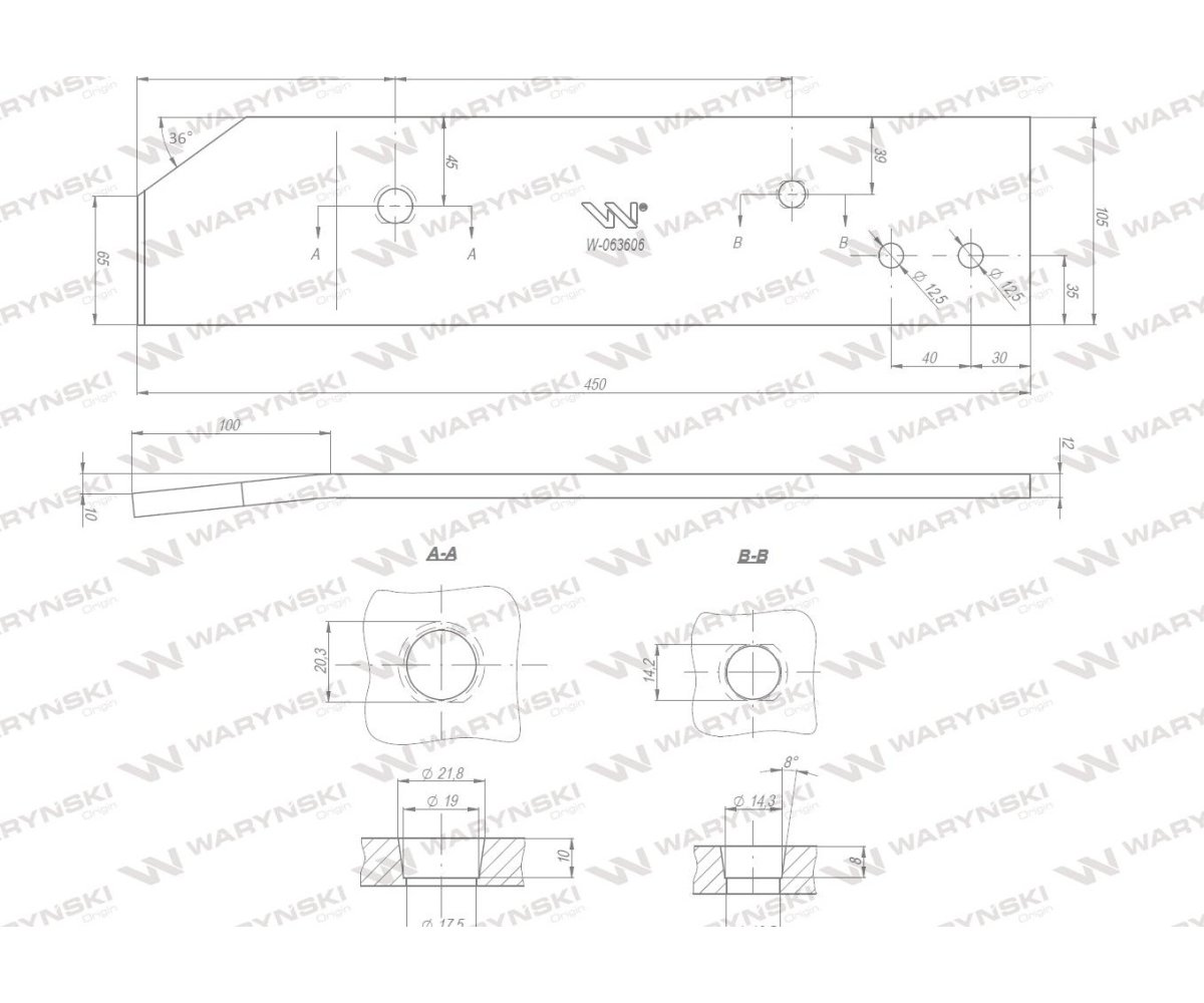Płoza krótka lewa zastosowanie Kverneland stal borowa WARYŃSKI