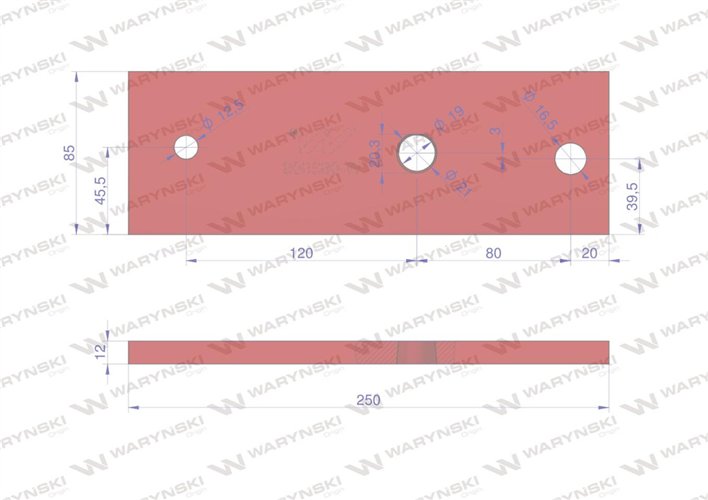 Płyta pośrednia lewa zastosowanie Kverneland stal borowa WARYŃSKI
