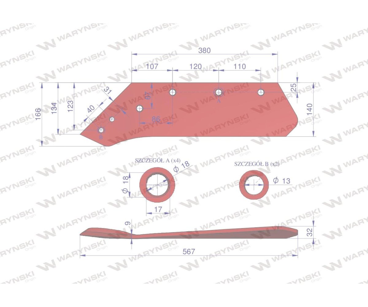 Eurolemiesz lewy 16" zastosowanie Kverneland Pług stal borowa WARYŃSKI