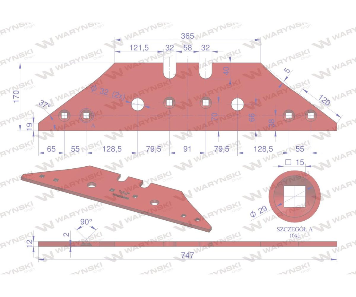 Płoza długa obracalna P&L otwory zamkowe zastosowanie Kverneland stal borowa Waryński