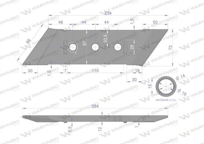 Dłuto. nakładka lemiesza prawe zastosowanie VIS/17 XL Unia Pług Napawane WARYŃSKI