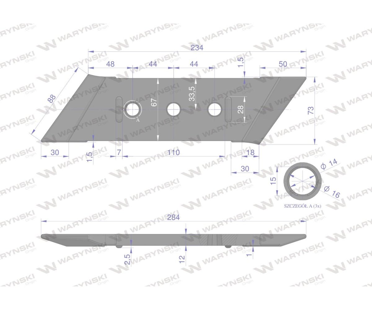 Dłuto. nakładka lemiesza prawe zastosowanie VIS/17 XL Unia Pług Napawane WARYŃSKI