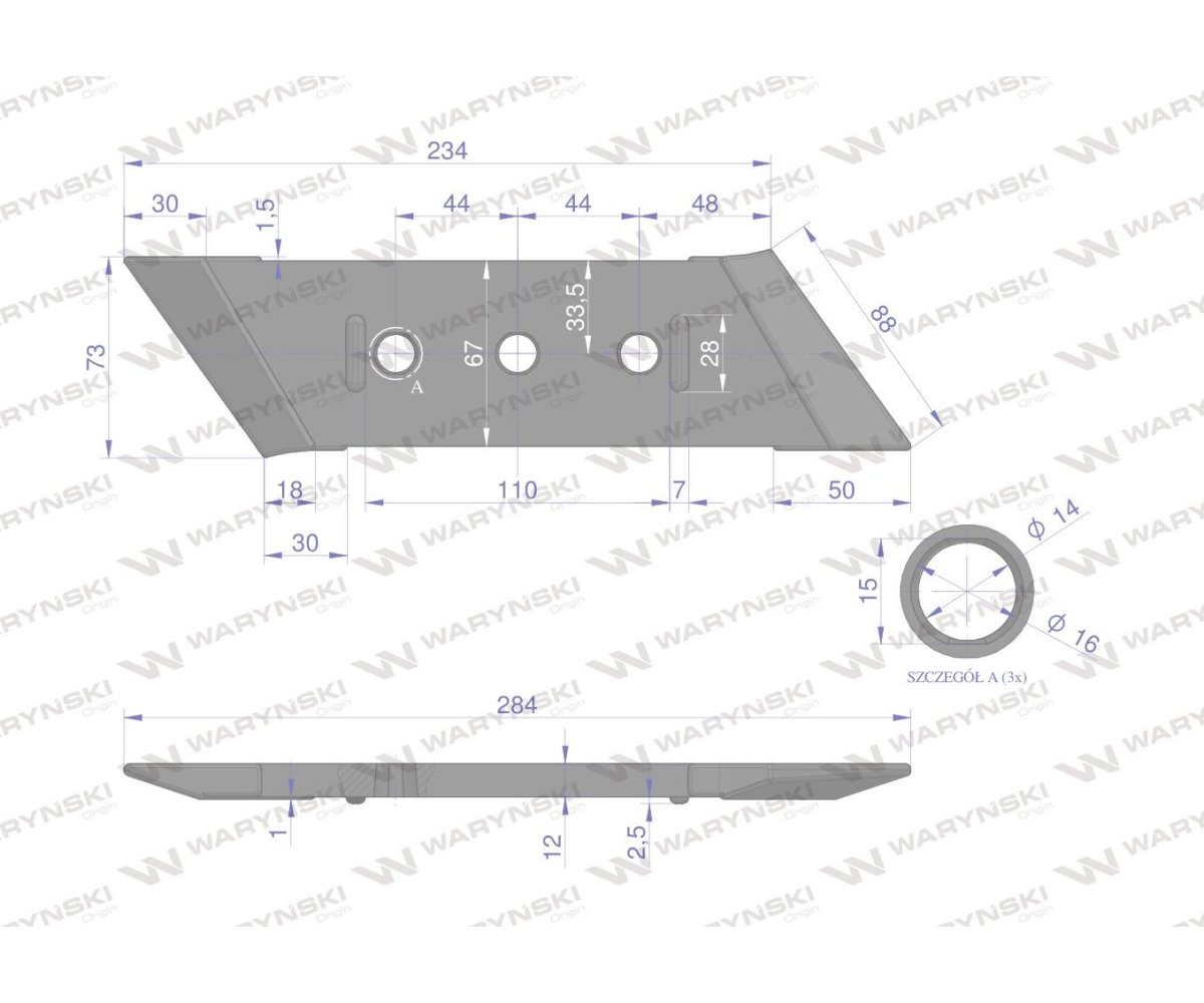 Dłuto. nakładka lemiesza lewe zastosowanie VIS/34 XL Unia Pług Napawane WARYŃSKI