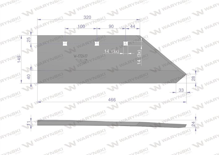 Lemiesz lewy 14" zastosowanie Gregoire-Besson 172417 stal borowa WARYŃSKI