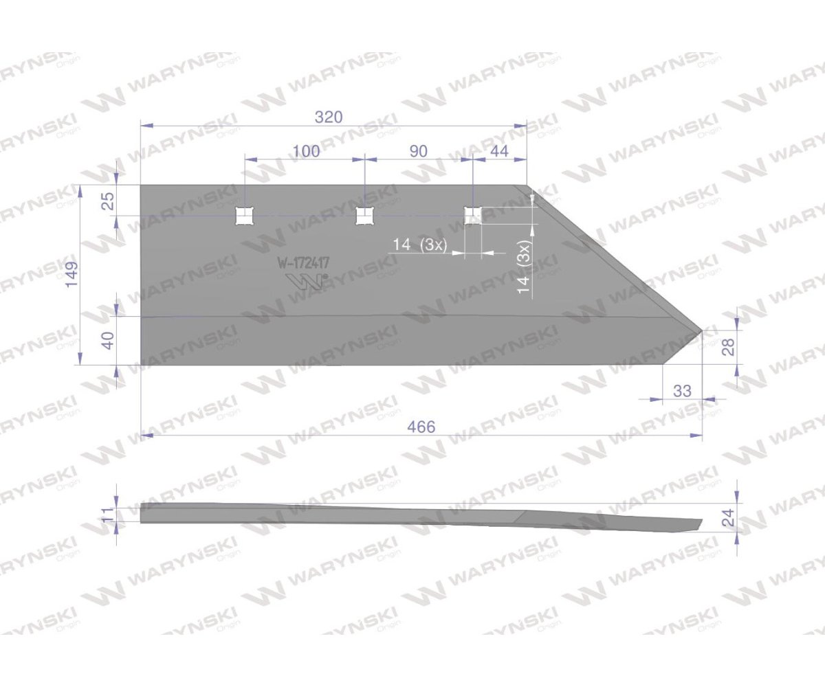 Lemiesz lewy 14" zastosowanie Gregoire-Besson 172417 stal borowa WARYŃSKI