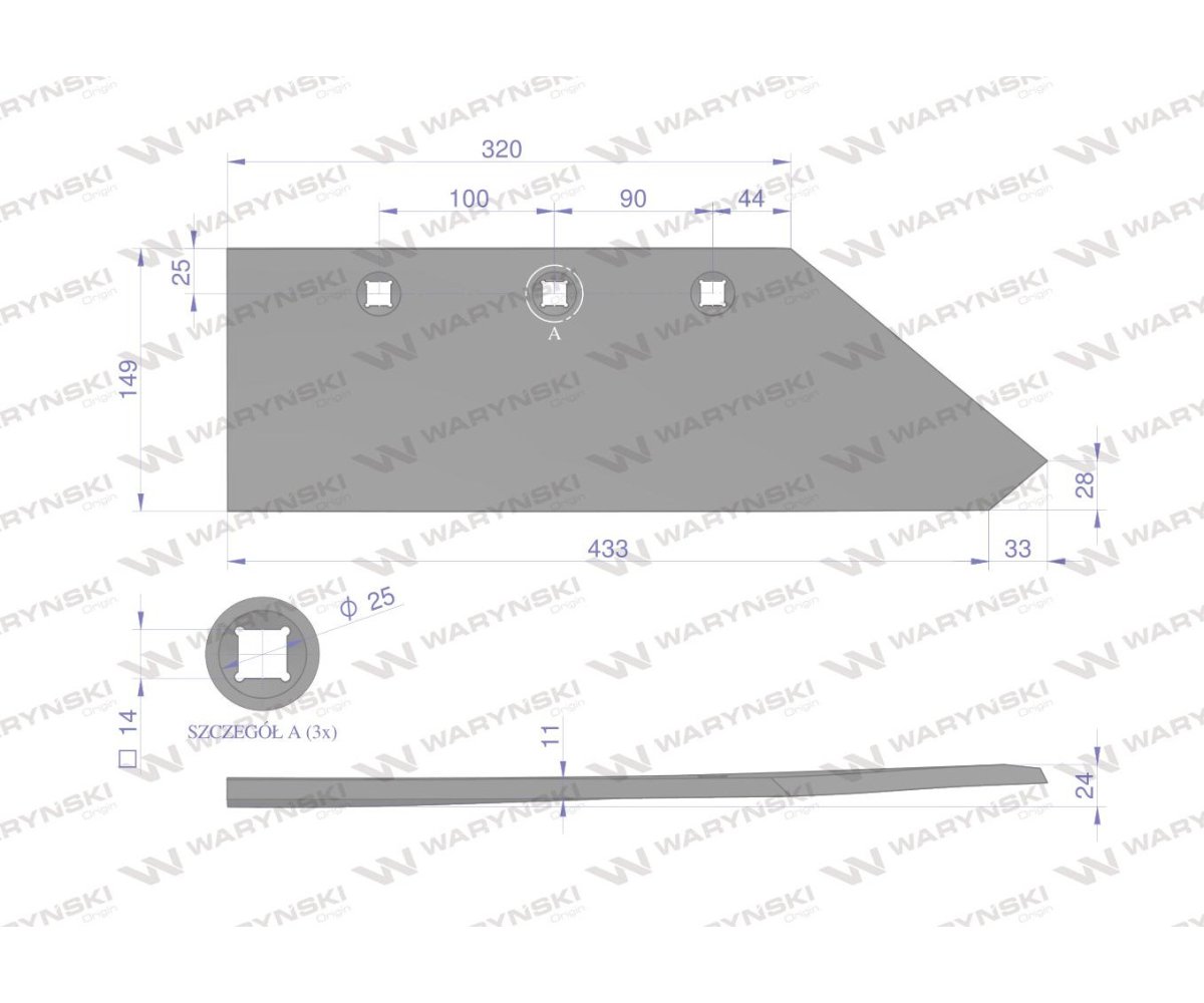 Lemiesz prawy 14" zastosowanie Gregoire-Besson 172418 stal borowa WARYŃSKI