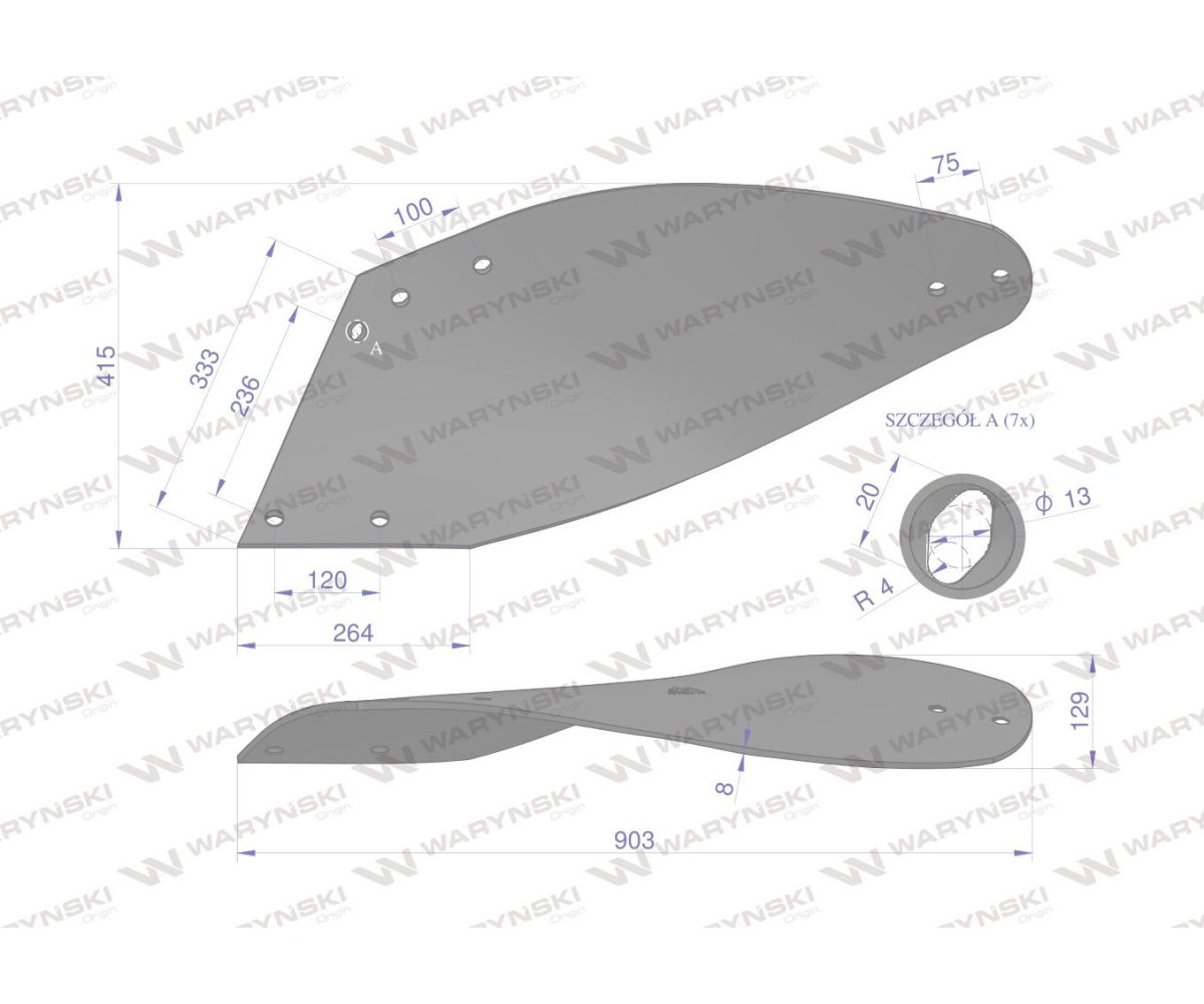 Skrzydło odkładni lewe zastosowanie AR5H Gregoire-Besson 173435 stal borowa WARYŃSKI