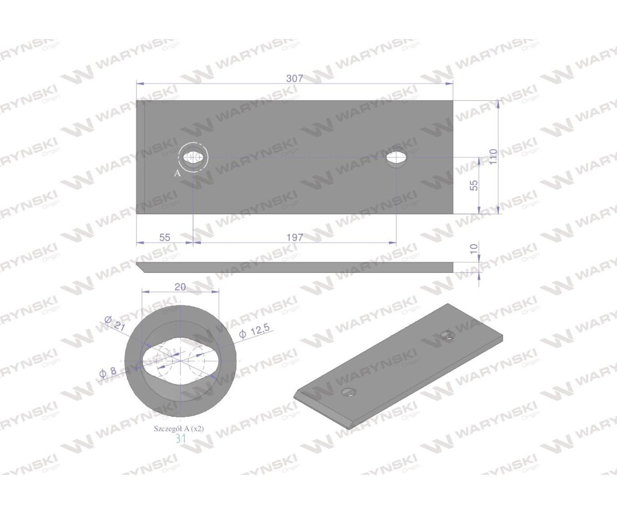 Płoza płyta krótka p/l zastosowanie Kuhn stal borowa WARYŃSKI