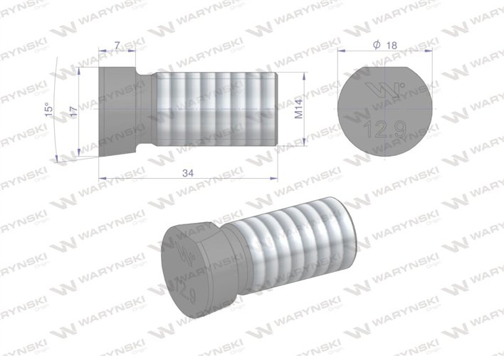 Śruba kpl. płużna oval z jednej strony ścięta M14x34 mm kl.12.9 zastosowanie Kverneland Waryński M14X34OV1 ( sprzedawane po 25 )