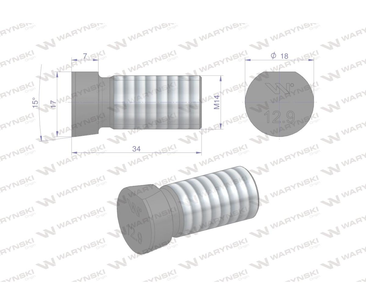 Śruba kpl. płużna oval z jednej strony ścięta M14x34 mm kl.12.9 zastosowanie Kverneland Waryński M14X34OV1 ( sprzedawane po 25 )
