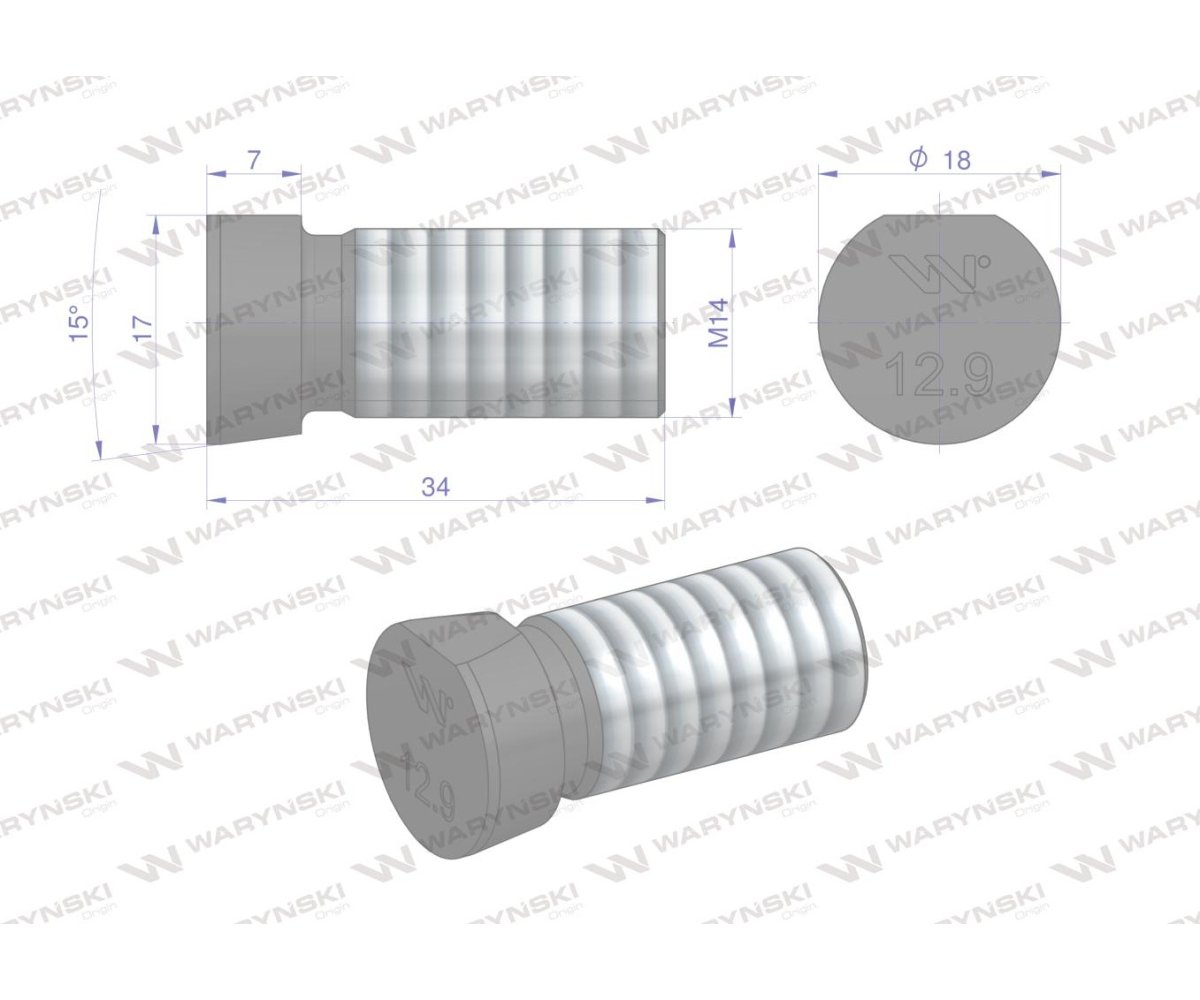 Śruba płużna oval z jednej strony ścięta M14x34 mm kl.12.9 zastosowanie Kverneland Waryński M14X34OV1 ( sprzedawane po 10kg )