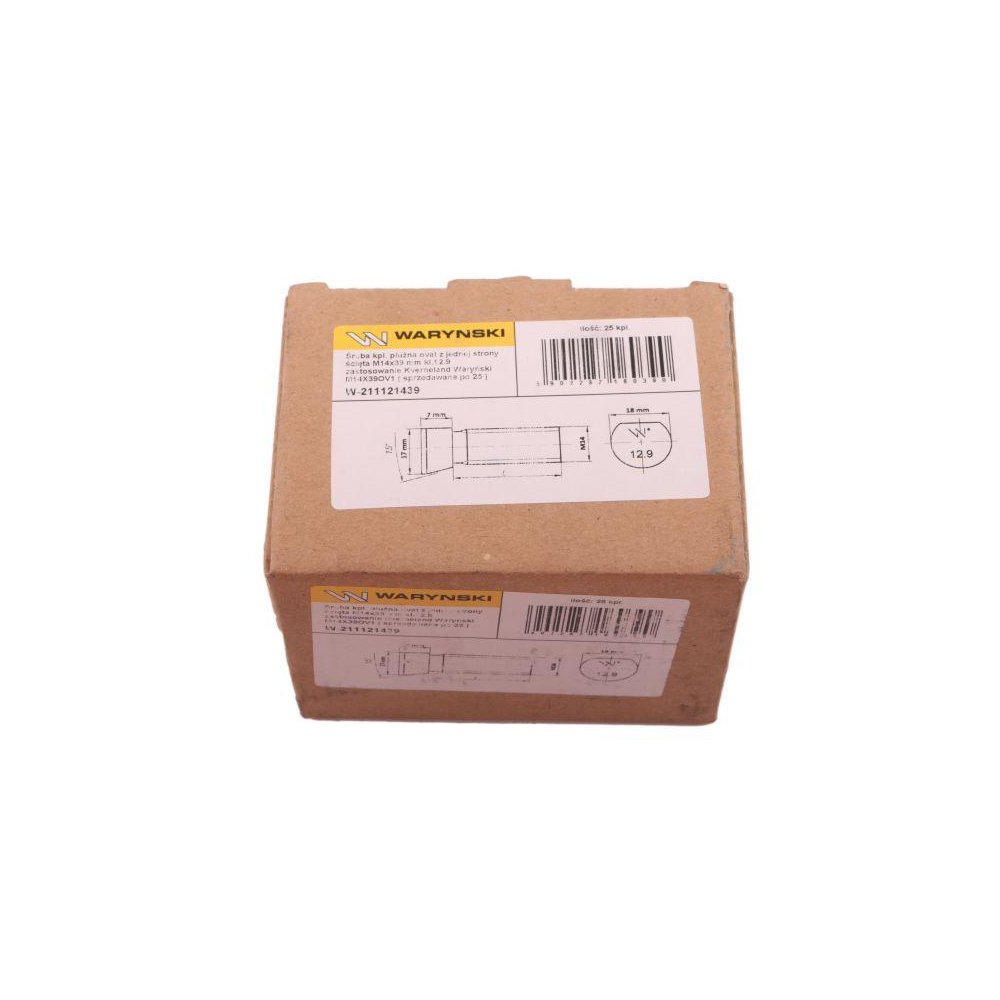 Śruba kpl. płużna oval z jednej strony ścięta M14x39 mm kl.12.9 zastosowanie Kverneland Waryński M14X39OV1 ( sprzedawane po 25 )