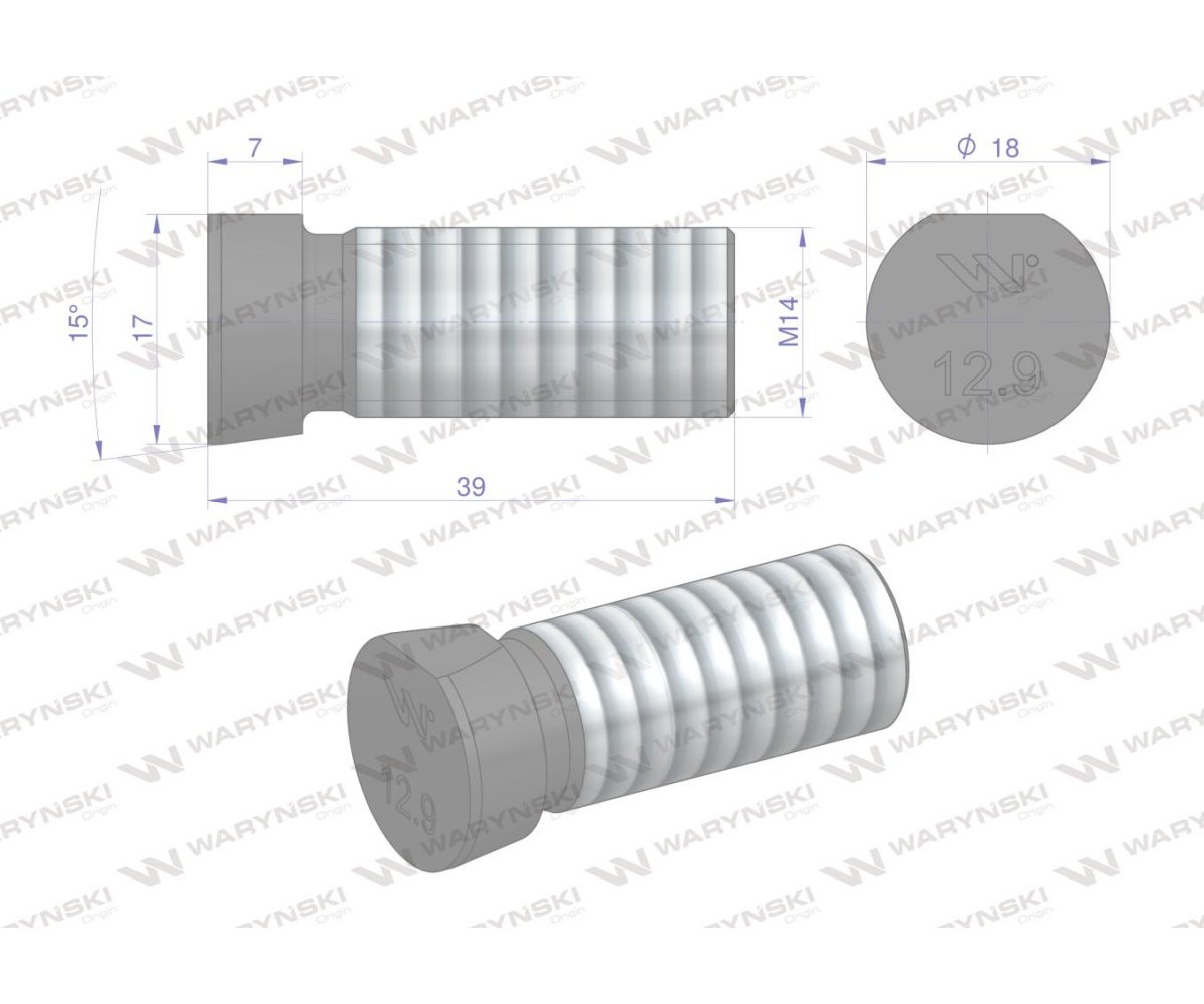 Śruba płużna oval z jednej strony ścięta M14x39 mm kl.12.9 zastosowanie Kverneland Waryński M14X39OV1 ( sprzedawane po 10kg )