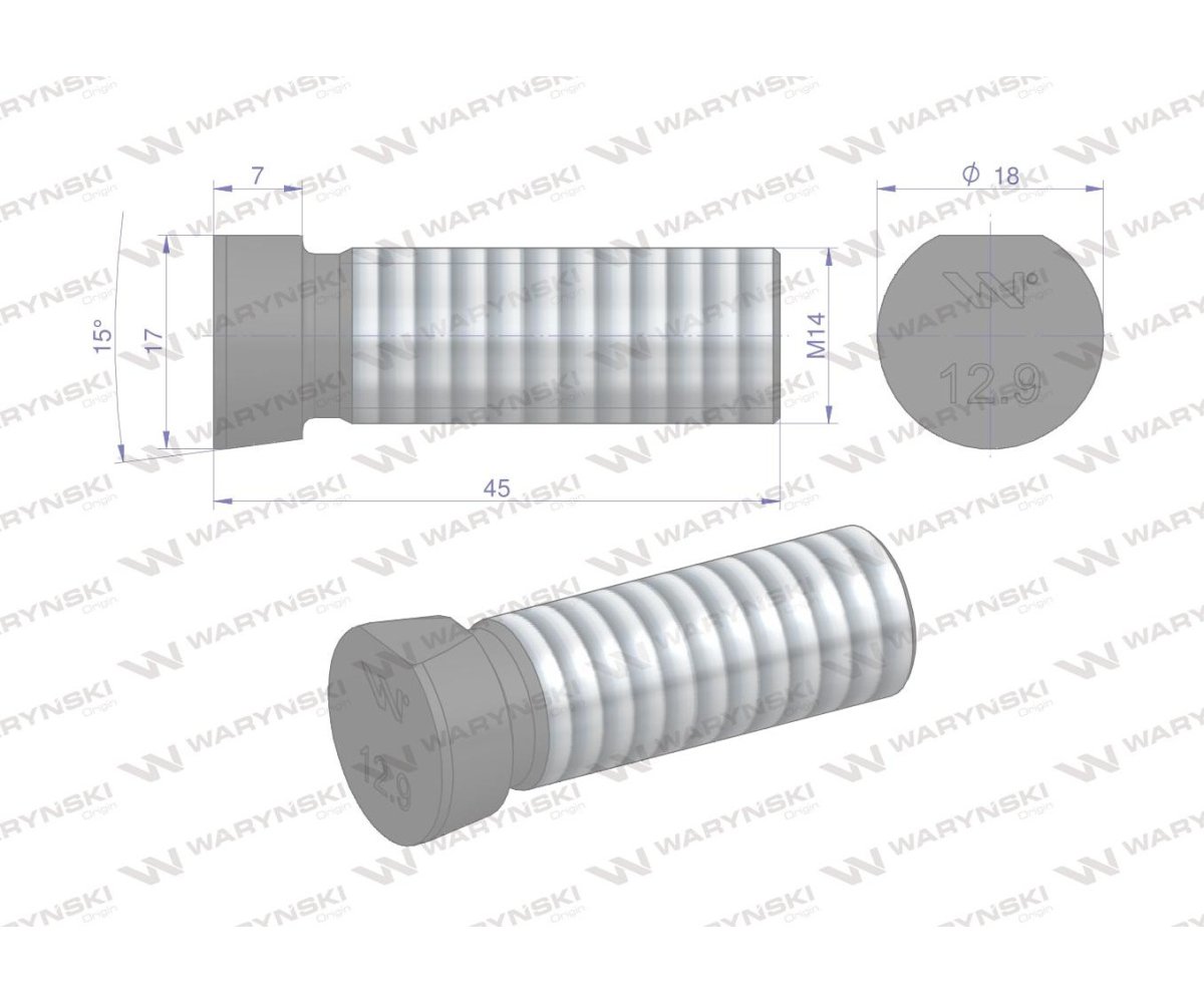 Śruba kpl. płużna oval z jednej strony ścięta M14x45 mm kl.12.9 zastosowanie Kverneland Waryński M14X45OV1 ( sprzedawane po 25 )