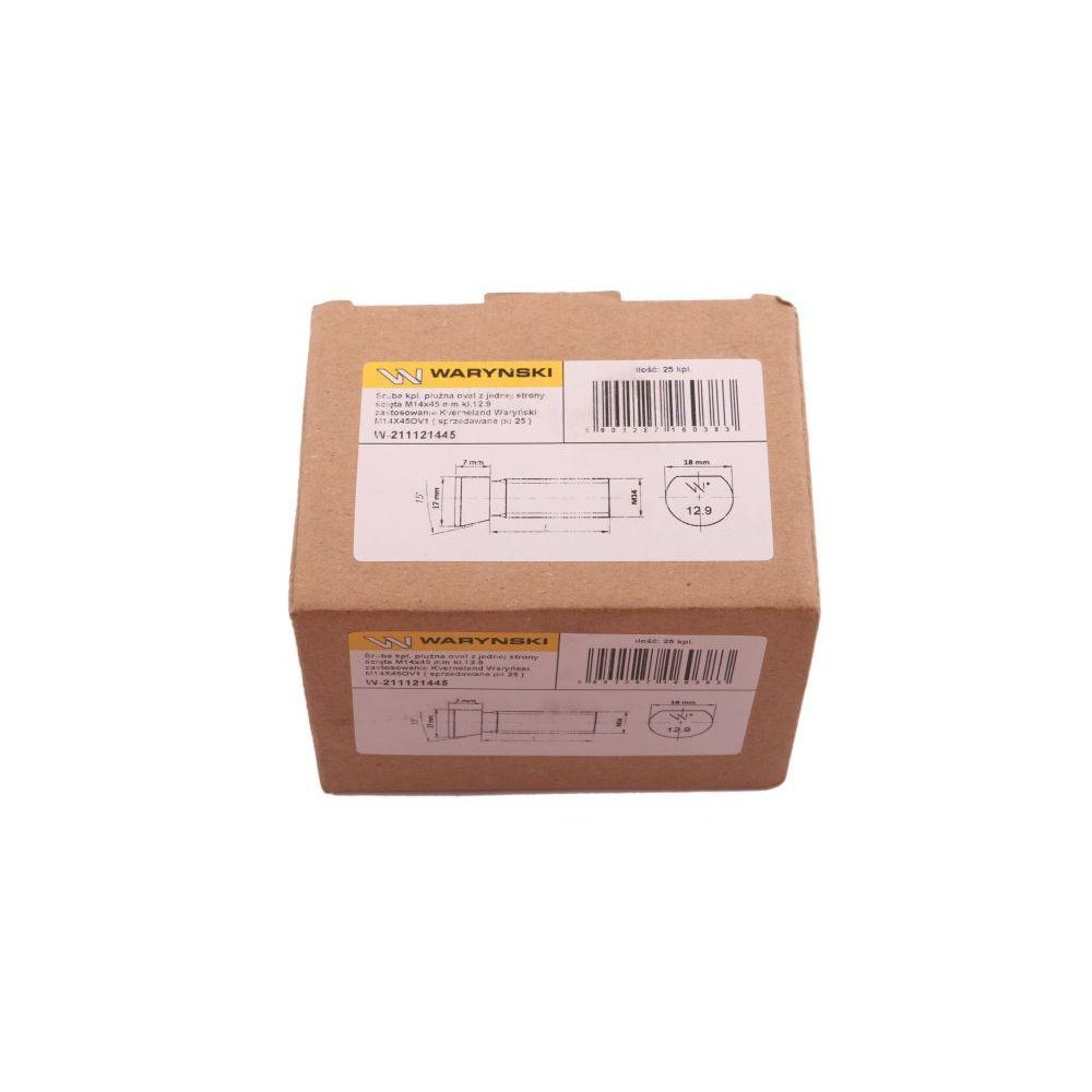 Śruba kpl. płużna oval z jednej strony ścięta M14x45 mm kl.12.9 zastosowanie Kverneland Waryński M14X45OV1 ( sprzedawane po 25 )