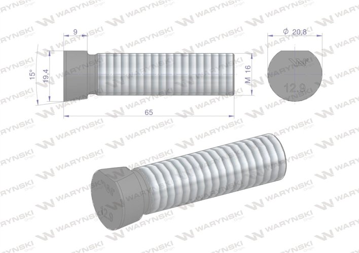 Śruba kpl. płużna oval z jednej strony ścięta M16x65 mm kl.12.9 zastosowanie Kverneland Waryński M16X65OV1 ( sprzedawane po 10 )