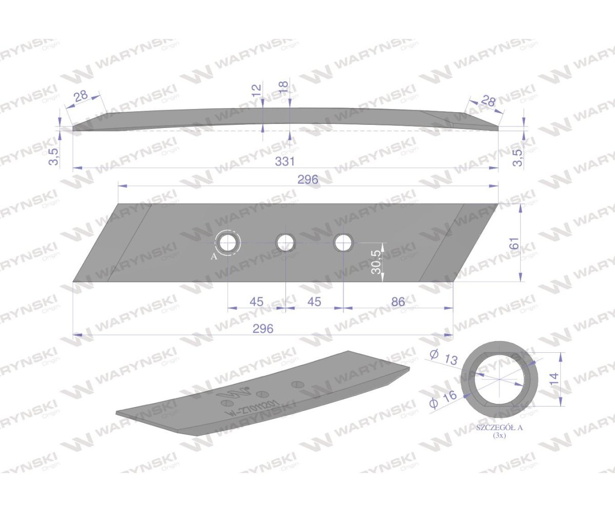 Dłuto. nakładka prawe zastosowanie MP293 Rabe Werk stal borowa Waryński