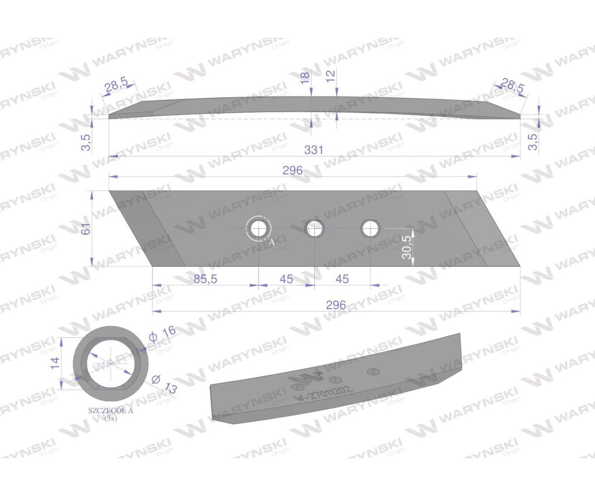 Dłuto. nakładka lewe zastosowanie MP293 Rabe Werk stal borowa Waryński
