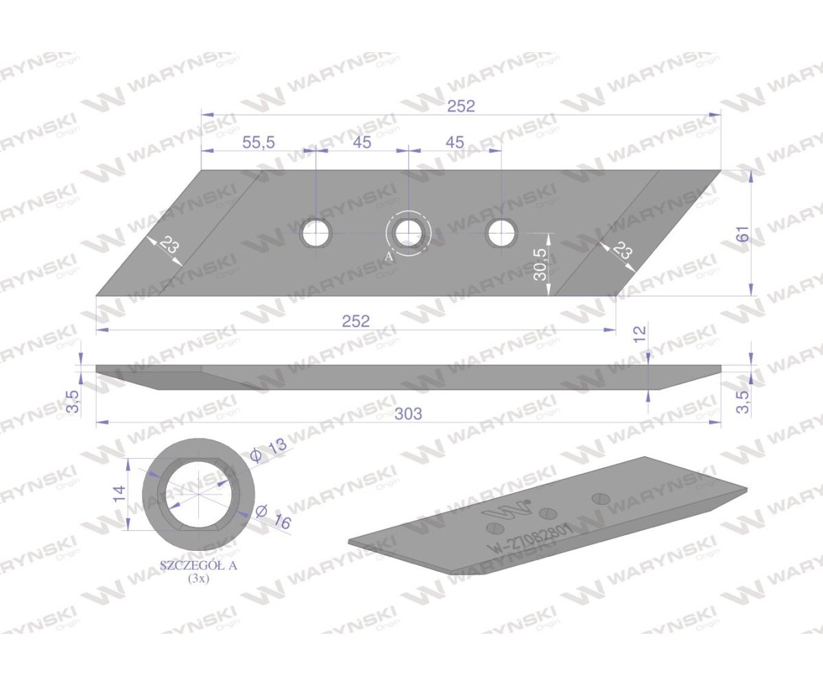 Dłuto. nakładka prawe zastosowanie MP332 Rabe Werk stal borowa Waryński