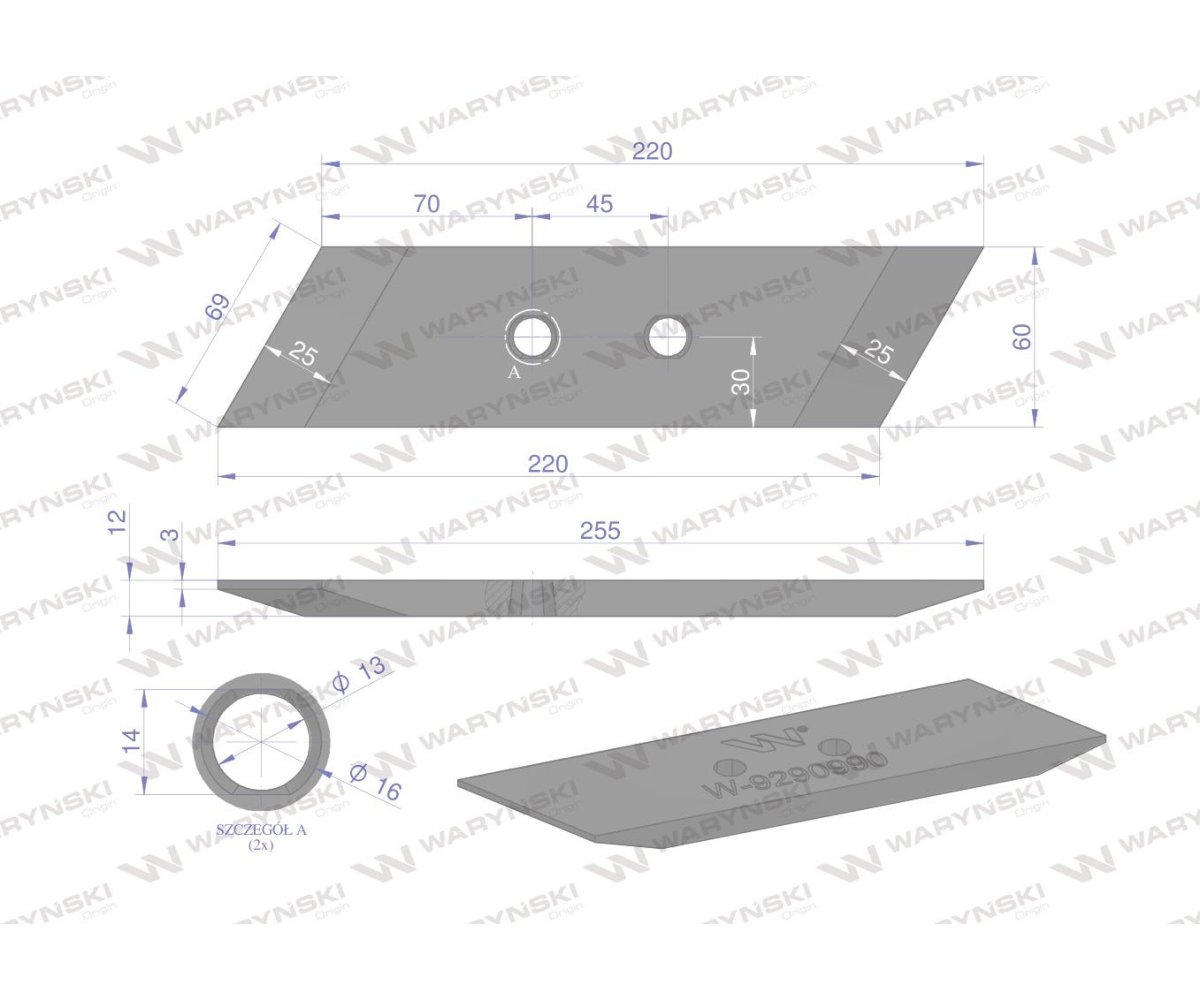 Dłuto. nakładka lemiesza prawe dwuotworowe zastosowanie KRONE 9290990 Pług stal borowa WARYŃSKI