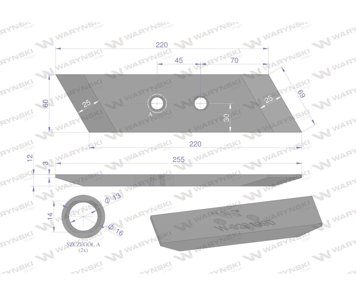 Dłuto. nakładka lemiesza lewe dwuotworowe zastosowanie KRONE 9291990 Pług stal borowa WARYŃSKI