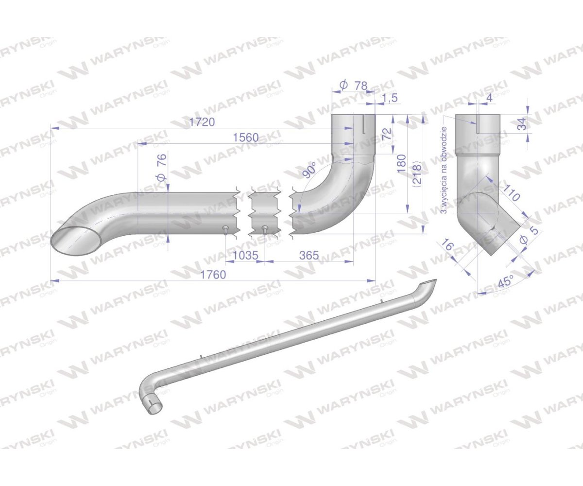 Tłumik rura wydechu inox AL164277 John Deere WARYŃSKI