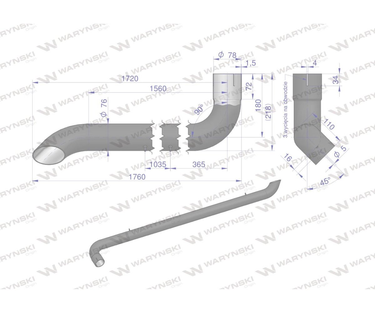 Tłumik rura wydechu AL164277 John Deere WARYŃSKI