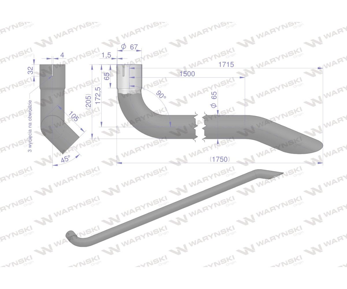 Tłumik rura wydechu AL164071 John Deere WARYŃSKI
