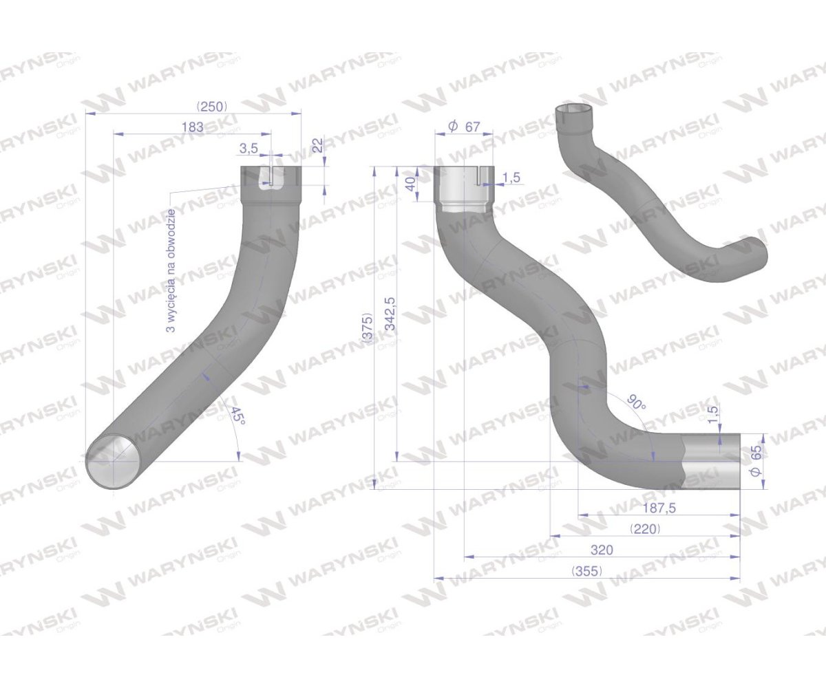 Kolano rura łączeniowa tłumika AL171730. AL164071 WARYŃSKI