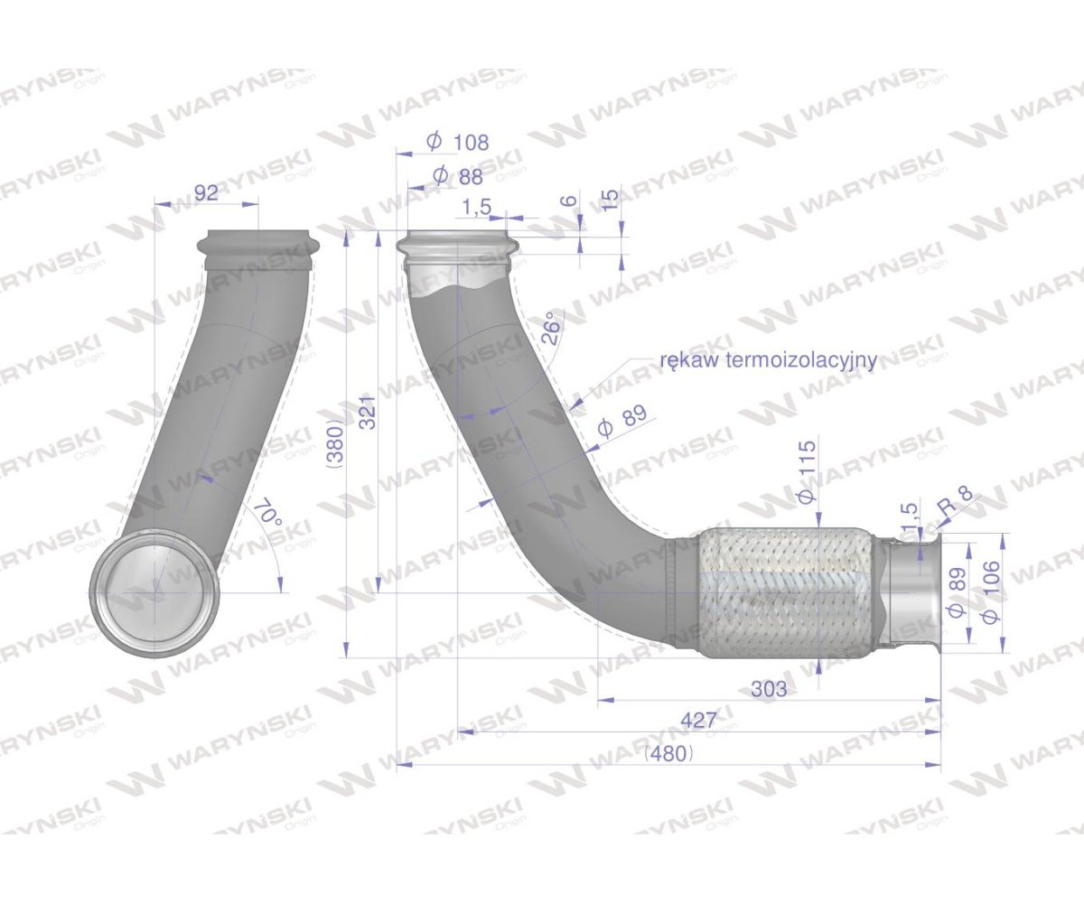 Kolano z łącznikiem elastycznym RE175775 WARYŃSKI