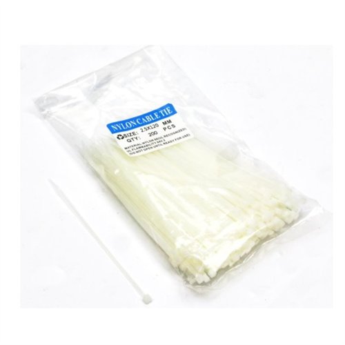 Opaski kablowe 2.5 x 120mm 200 szt w worku jasne odporne na UV