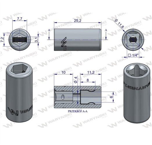 Przejściówka nasadka końcówka wkrętakowa do 1/4 Waryński