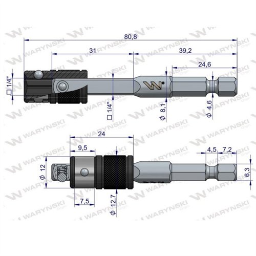 Uchwyt do końcówek wkrętakowych z końcówką do nasadek 1/4 Waryński